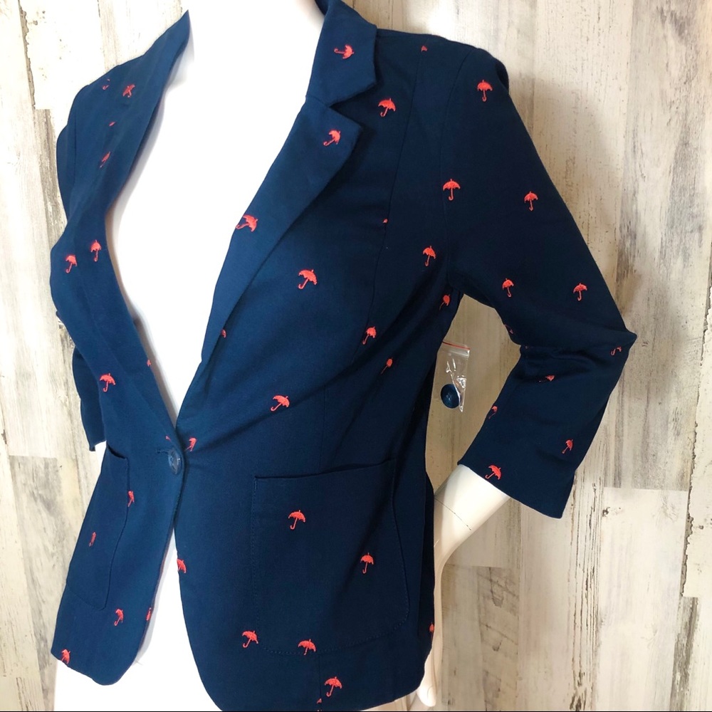 ModCloth Fun Umbrellas Blazer Blue w/ Coral Salmon